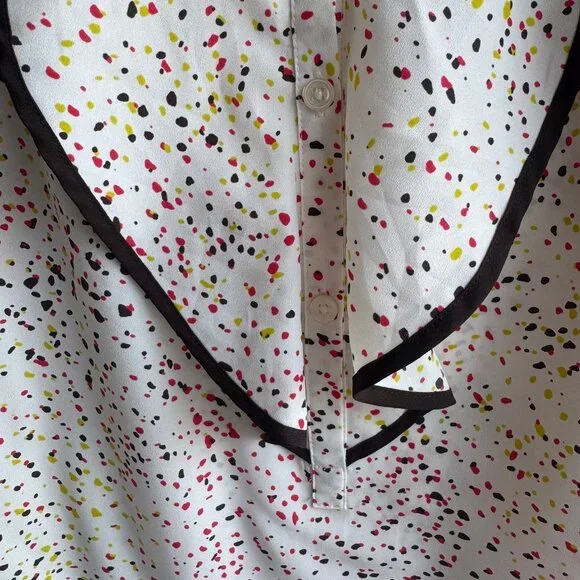 Ann Taylor Sleeveless Ruffled Half Button Up Multicolor Dot Blouse Size S - Picture 7 of 8